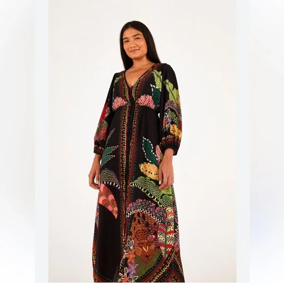 FARM RIO Black Cool Leopards Midi Dress - Picture 2 of 8